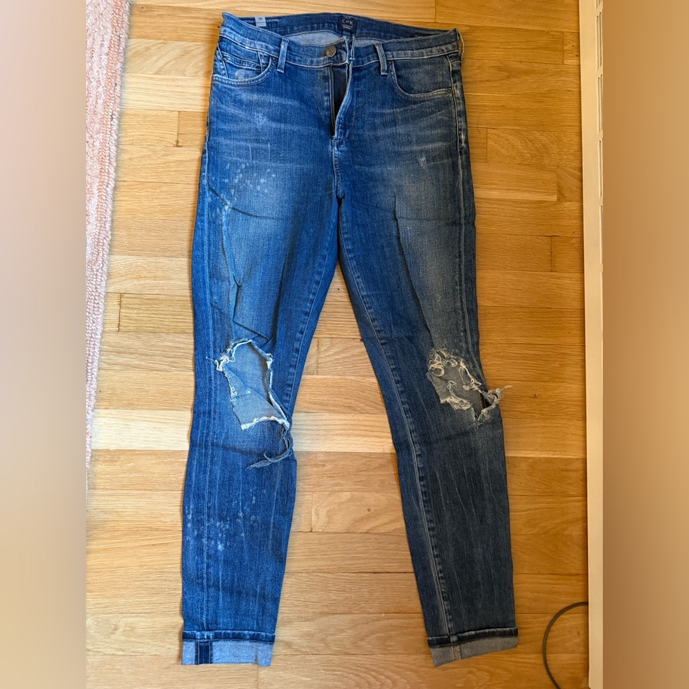 Citizens Of Humanity Dark Blue Distressed Skinny Jeans